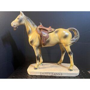 Vintage Ceramic / Plaster Horse Figure Display with Saddle / Fort Riley Kansas